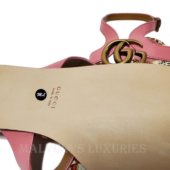 GUCCI SHOES DOUBLE G MARMONT LOGO LEATHER THONG FLORAL SOLE SANDAL sz 40 10 - Picture 13 of 16